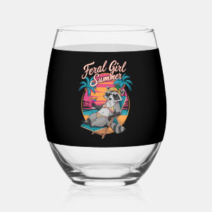Verre À Vin Sans Pied Été de fille sauvage plage drôle raton laveur