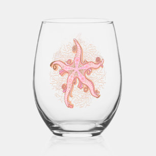 Verre À Vin Sans Pied Étoiles de mer et motif pastel rose corail