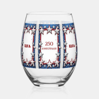 Verre À Vin Sans Pied Étoiles Patriotiques Rayures USA 250e Anniversaire