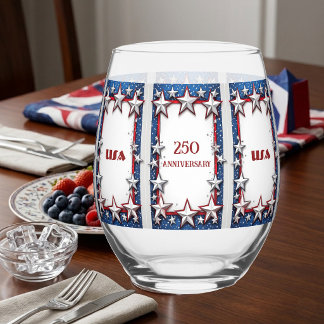 Verre À Vin Sans Pied Étoiles Patriotiques Rayures USA 250e Anniversaire