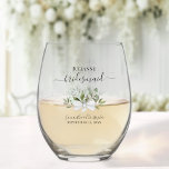 Verre À Vin Sans Pied Eucalyptus Bouquet, servante d'honneur, cadeau<br><div class="desc">Cet ensemble est le choix parfait pour remercier les demoiselles d'honneur et la bonne d'honneur de votre mariage. Le magnifique design boho chic comprend un bouquet d'aquarelle peint à la main de sprigs d'eucalyptus et une végétation de jardin attachée avec un arc en satin blanc. Son nom et son titre...</div>