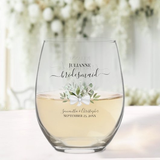 Verre À Vin Sans Pied Eucalyptus Bouquet, servante d'honneur, cadeau