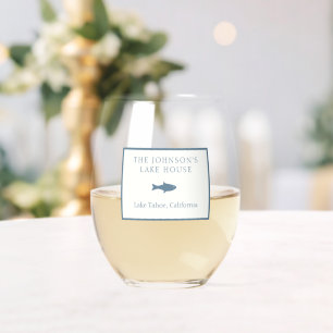 Verre À Vin Sans Pied Famille Classique Personnalisable Lake House Blue 