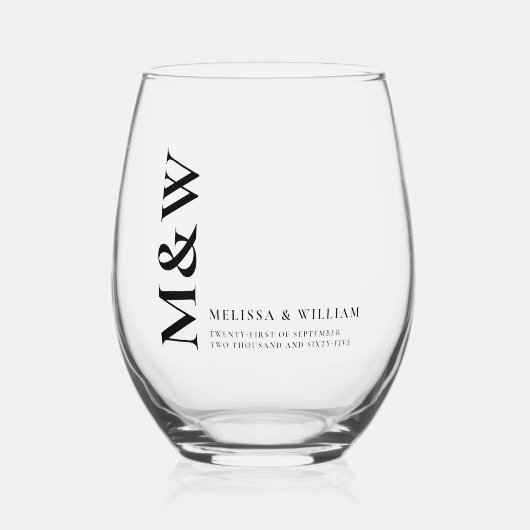Verre À Vin Sans Pied Famille Monogramme Nom Modern Black (Recto)