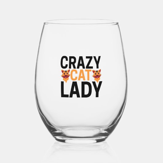 Verre À Vin Sans Pied Femme de chat folle (Recto)