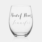 Verre À Vin Sans Pied Femme d'honneur Script Nom personnalisé Cadeaux Ma (Recto)