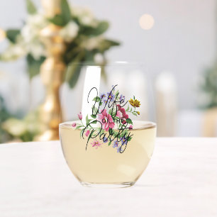Verre À Vin Sans Pied Femme Personnalisée Du Texte Du Parti Sur Le Bouqu