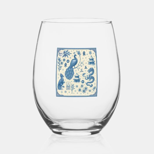 Verre À Vin Sans Pied Festive Holiday Mahjong Toile Wine Glass (Recto)