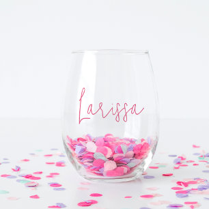 Verre À Vin Sans Pied Fête de Bachelorette de Nom de Script Moderne Rose