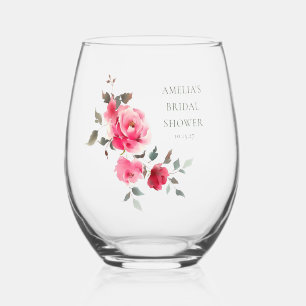 Verre À Vin Sans Pied Fête de mariage aquarelle Roses rouges roses vinta