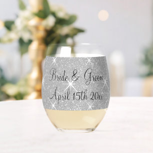 Verre À Vin Sans Pied Fête de mariage scintillante argent parties scinti