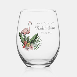 Verre À Vin Sans Pied Fête des mariées de Flamant rose rose floral tropi