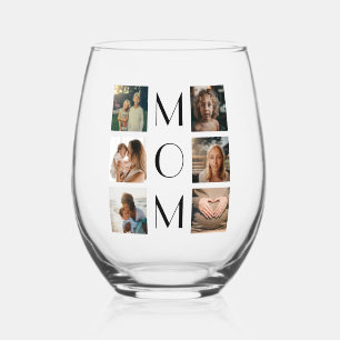 Verre À Vin Sans Pied Fête des mères Maman Famille Enfant 6 Photo Collag
