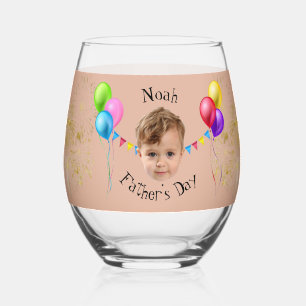 Verre À Vin Sans Pied Fête des Pères, Cadeau Papa Bébé Visage, Deux Visa