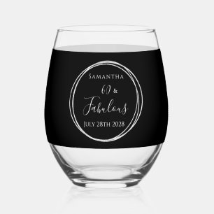Verre À Vin Sans Pied Fête personnalisée noire et argentée pour 60e anni