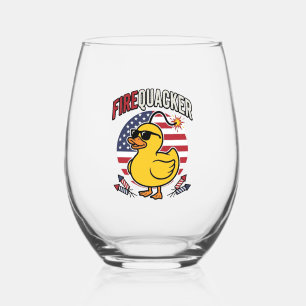 Verre À Vin Sans Pied Feu d'artifice Canard Patriotique Conception Vecto