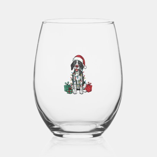 Verre À Vin Sans Pied Feu de Noël Éclairage Santa Chapeau Pointing Chien (Recto)