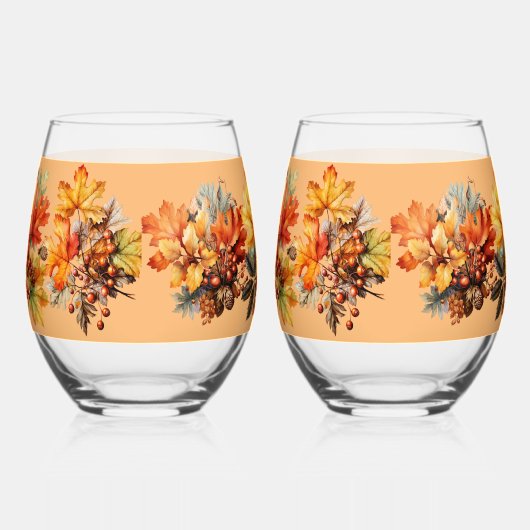 Verre À Vin Sans Pied Feuilles d'automne Berries Pinecones (Gauche)