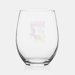 Verre À Vin Sans Pied Fille d'anniversaire 9 Licorne Dessin de gravure v