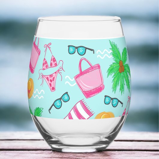 Verre À Vin Sans Pied Fille de la plage BCBG : Bikini Weekend Palmier