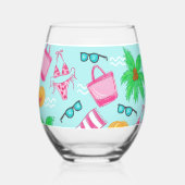 Verre À Vin Sans Pied Fille de plage BCBG, bikini de week-end, palmier (Recto)