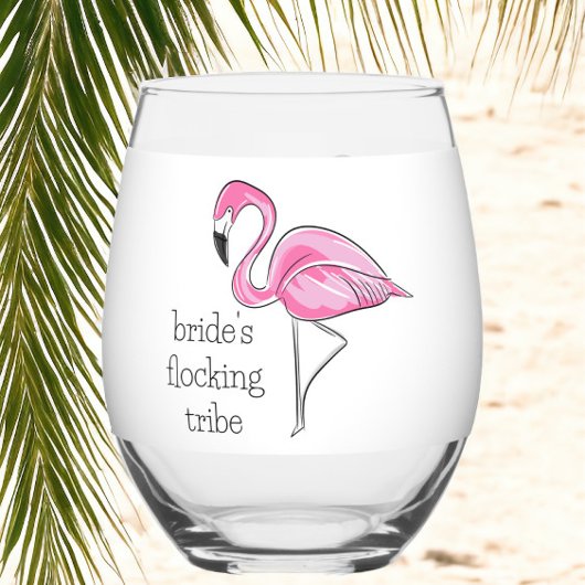 Verre À Vin Sans Pied Flamant rose Bachelorette Flocking Tribe Personnal