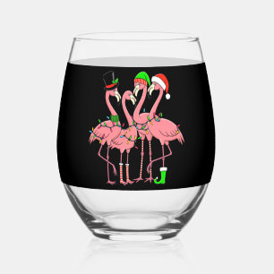 Verre À Vin Sans Pied Flamant rose Joyeux Noël Drôle Flamant rose Lover 