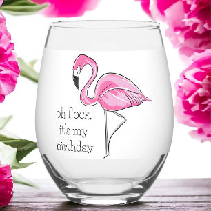 Verre À Vin Sans Pied Flamant rose rose Oh Flock C'est mon Anniversaire