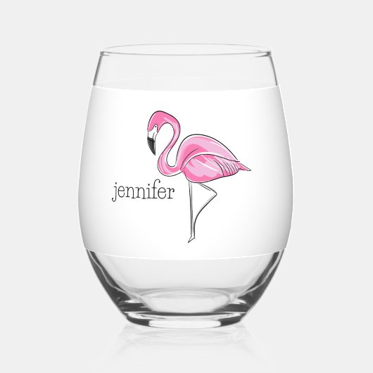 Verre À Vin Sans Pied Flamant rose rose Preppy Personnalisé (Recto)