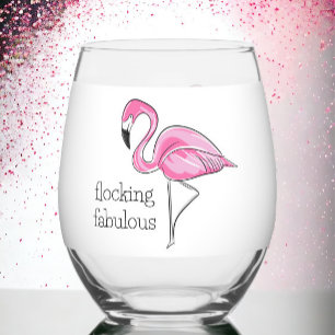 Verre À Vin Sans Pied Flamant rose rose qui flirte fabuleuse nuit de fil