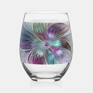 Verre À Vin Sans Pied Fleur Abstraite colorée Art moderne floral fractal