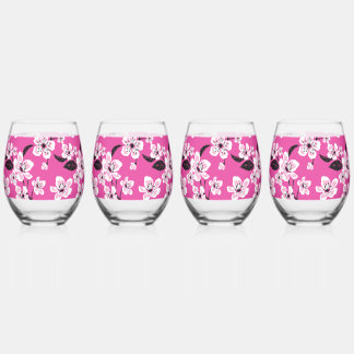 VERRE À VIN SANS PIED FLEUR DE CERISIER - MOTIF SAKURA EN ROSE