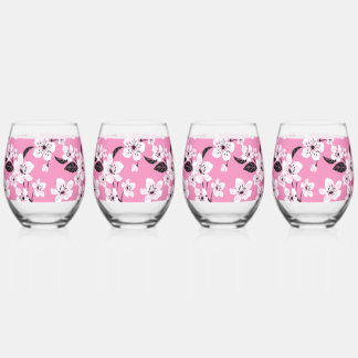 VERRE À VIN SANS PIED FLEUR DE CERISIER - MOTIF SAKURA EN ROSE CLAIR