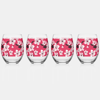 VERRE À VIN SANS PIED FLEUR DE CERISIER - MOTIF SAKURA EN ROUGE