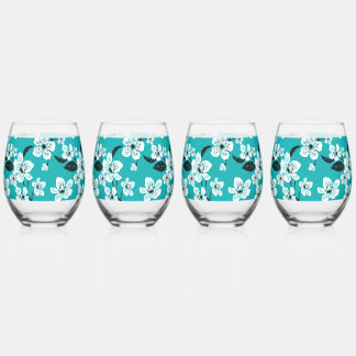 VERRE À VIN SANS PIED FLEUR DE CERISIER - MOTIF SAKURA SARCELLE