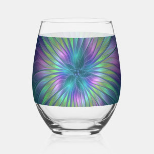 Verre À Vin Sans Pied Fleur de fantaisie abstraite fractale colorée et b