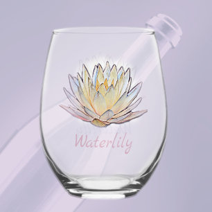 Verre À Vin Sans Pied Fleur de Lotus Nénuphar Pastel Floral