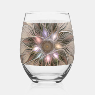 Verre À Vin Sans Pied Fleur joyeuse abstraite beige marron floral fracta