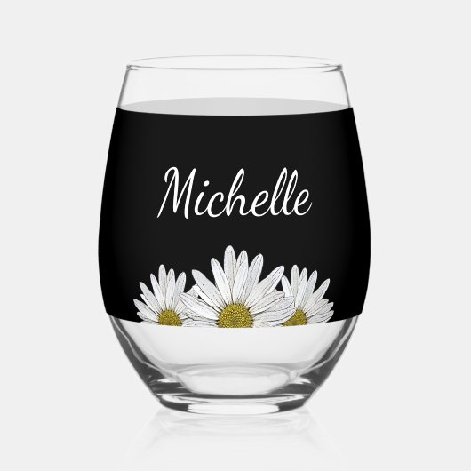 Verre À Vin Sans Pied Fleur noir rustique de marguerites modernes (Recto)
