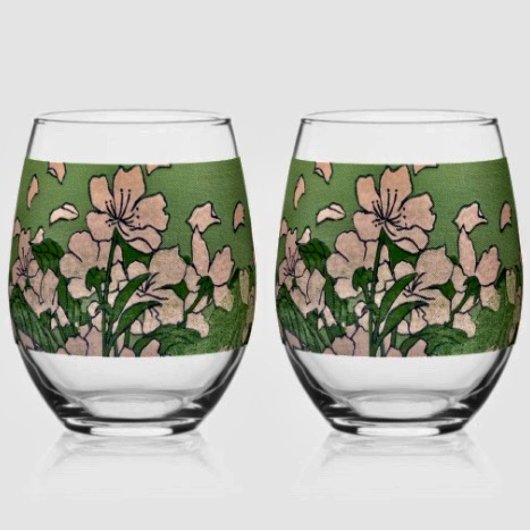 Verre À Vin Sans Pied Fleur rose verte