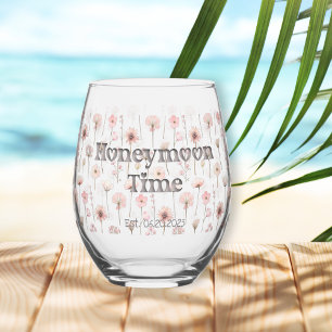Verre À Vin Sans Pied Fleur sauvage rose simple "Temps de lune de miel"