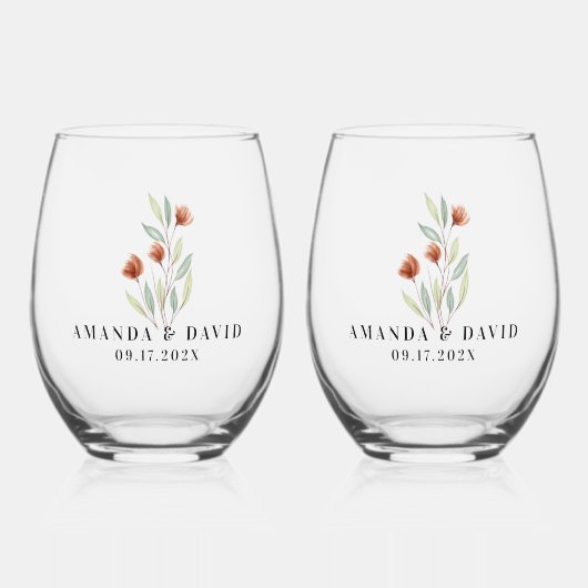 Verre À Vin Sans Pied Fleurs d'aquarelle vert pastel (Recto)