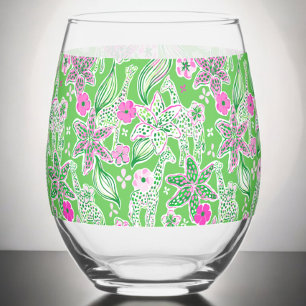 Verre À Vin Sans Pied Fleurs de girafe verte Preppy Vert rose