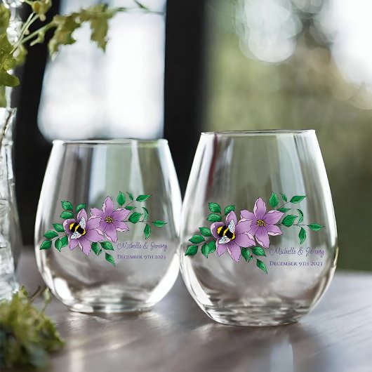 Verre À Vin Sans Pied Fleurs de lavande de bourdon Jaune
