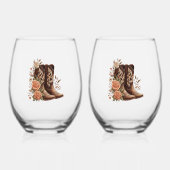 Verre À Vin Sans Pied Fleurs de l'Ouest du pays avec bottes de cowboy (Recto)