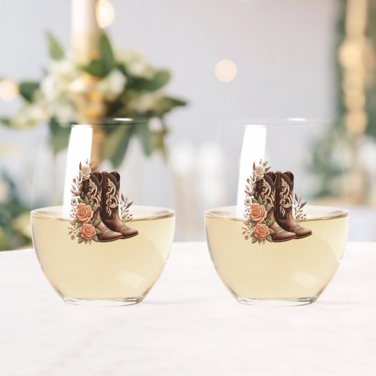 Verre À Vin Sans Pied Fleurs de l'Ouest du pays avec bottes de cowboy (Insitu (Mariage))
