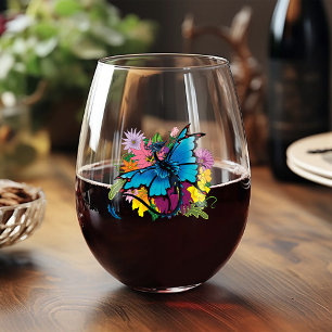 Verre À Vin Sans Pied Fleurs de papillon bleu Dragon