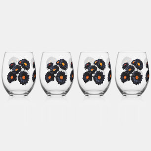 Verre À Vin Sans Pied Fleurs de velours noir