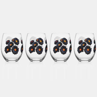 Verre À Vin Sans Pied Fleurs de velours noir