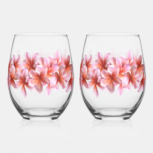 Verre À Vin Sans Pied Fleurs Frangipani roses Lunettes de boisson hawaïe (Verso)